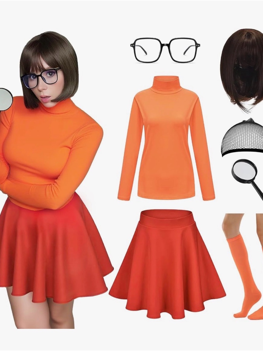 Velma-Scooby Doo Orange & Red Detective Costume Size Large